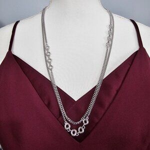 Monet Vintage Silver Tone O Chain Long Necklace